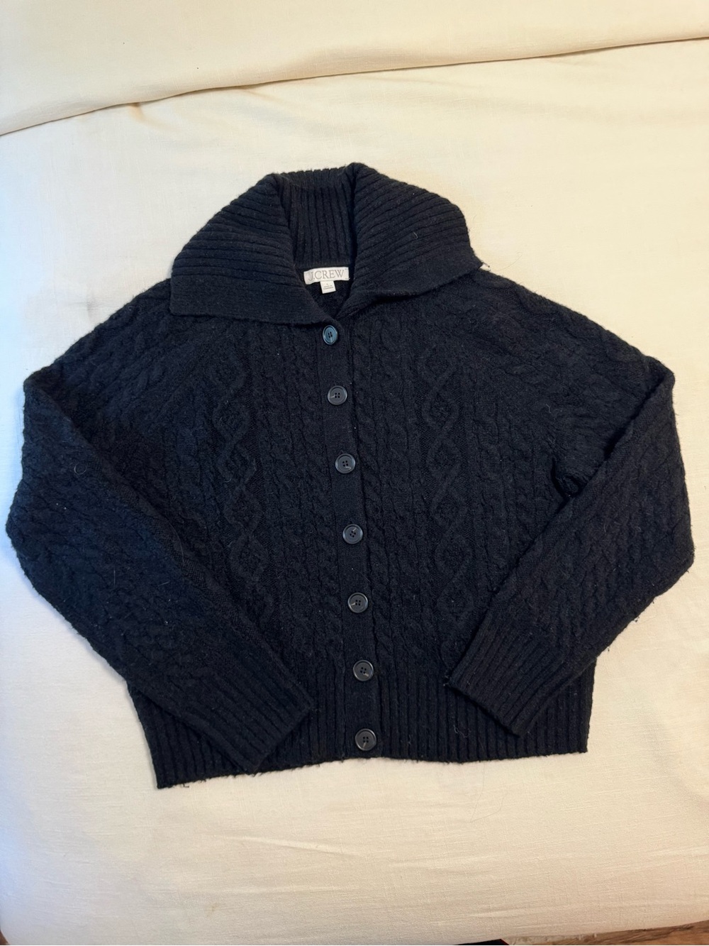 J. Crew Black Cable-Knit Shawl Collar Button Cardigan